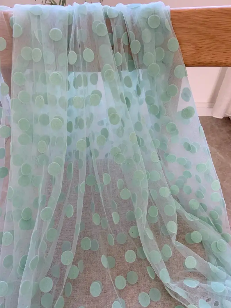 10 yards Mint Green Tulle Lace Fabric With Velvet Polka Dots Flocked Dot Mesh Tulle Guipure Lace Fabric Clothing