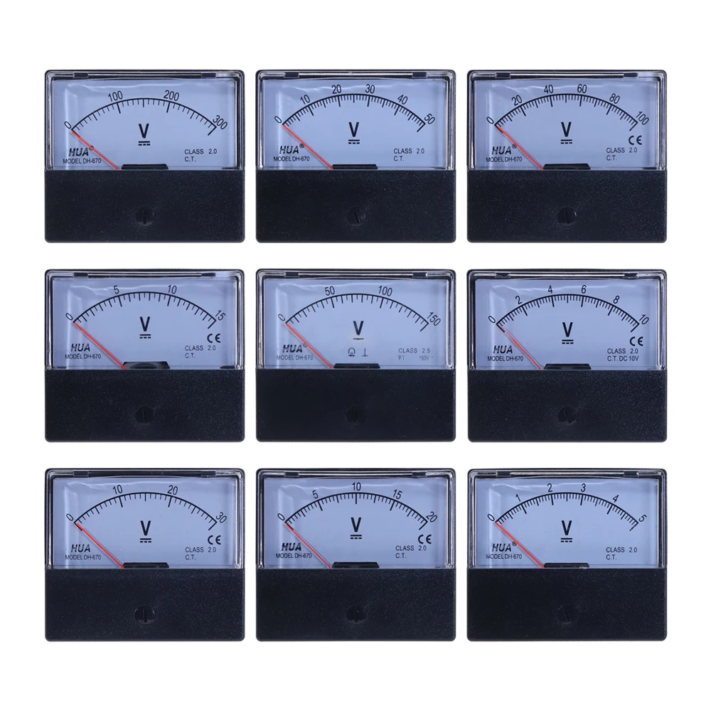 DC Analog Panel Volt Voltage Meter DH-670 Voltmeter Gauge 3V 5V 10V 15V 20V 30V 50V 100V 150V 300V 500V Mechanical Voltmeter