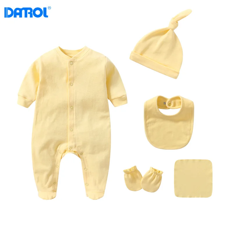 5pcs Set 0-1 Years baby romper newborn Baby Clothes Set Long Sleeve Hat Small Towel Baby Bibs Clothes Newborn Baby bodysuitit