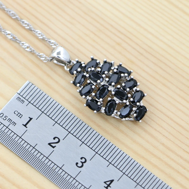 925 Sterling Silver Jewelry Set for Women Black Cubic Zirconia Punk Bracelet Pendant Chain Earrings Ring