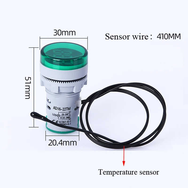 -20 ~ 199'C indicatore di temperatura con sensore di temperatura rosso blu bianco giallo verde 22 millimetri di diametro temp. Indicatore di luce