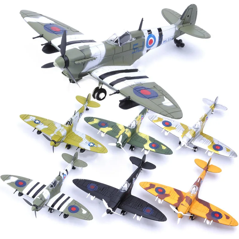 DIY Military Spitfire Fighter Model Kits Toys For Children Assembly Building Airplane Diecast Educational Toys For Boy Kids Gift