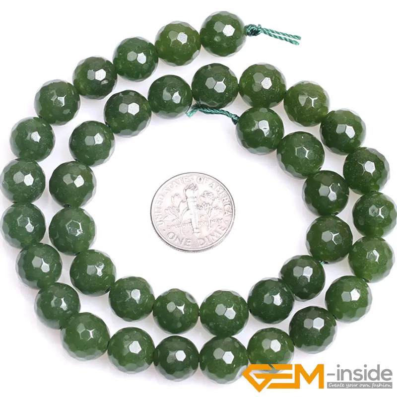 Natural Stone Green Taiwan Jades Faceted Round Beads For Jewelry Making Strand 15\