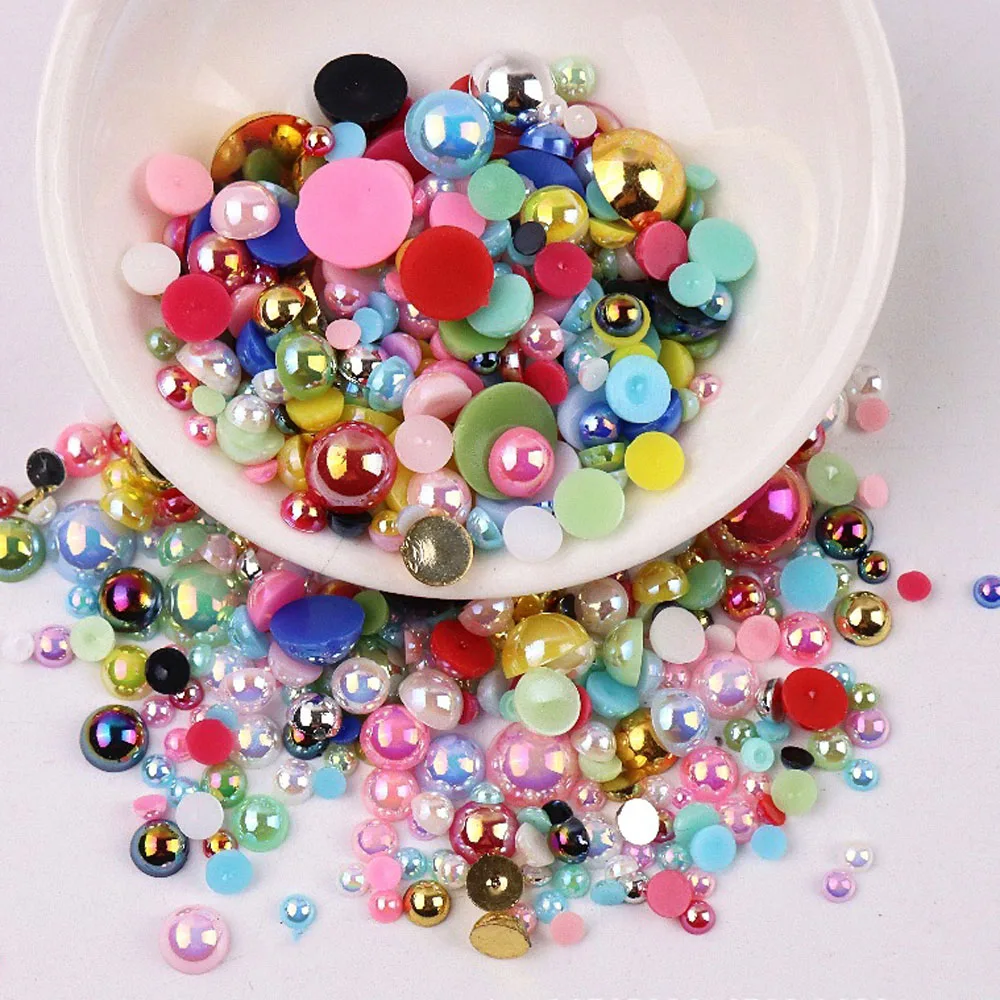 240pcs/Bag Colorful Half Round Flatback Pearls Accessories Mix Sizes(3-10mm) for Nail Art Decorations ABS Imitation Pearl Beads