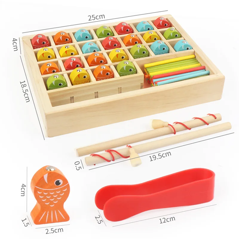 Montssori Wooden Box Funny Magnetic Fishing Toys Math Training Early Learning Educational Digital Addition Brain Development