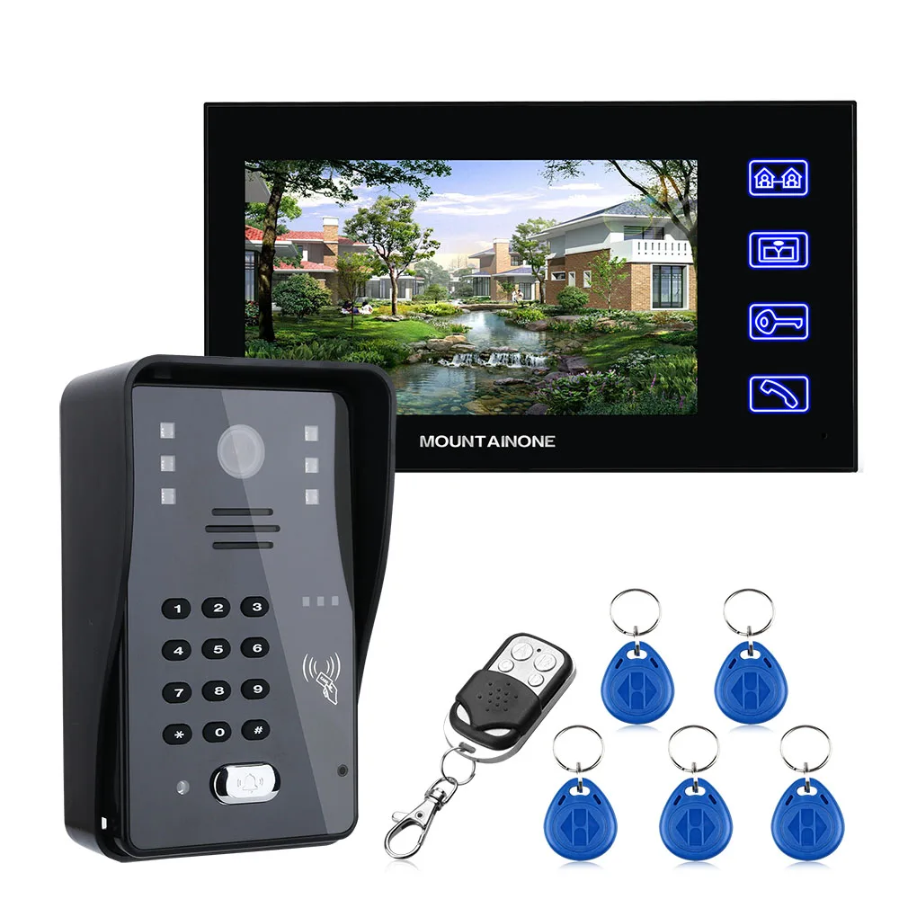 RFID Password IR-CUT 1000TV Line Camera 7inch Video Door Phone Intercom Doorbell   Wireless Remote Access Control System