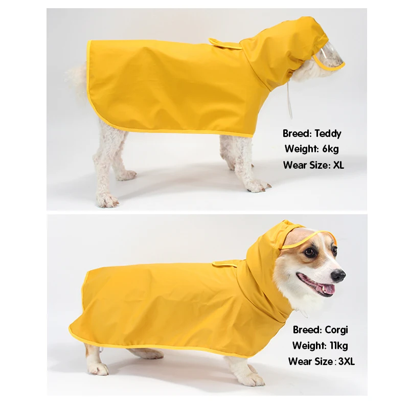 Dog Raincoat Waterproof Soft PU Breathable Dog Rain Jacket for Small Dog Hooded Dog Rain Coat with Transparent Cap Protect Belly