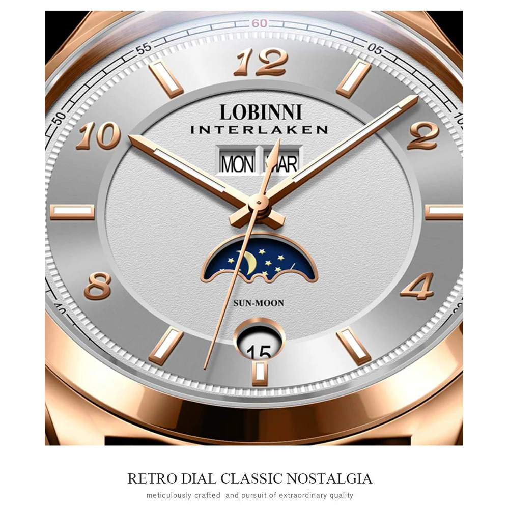 Lobinni Switzerland Luxury Brand men watch clock top seagull male mechanical watches fashion Relogio Masculino For Luminous