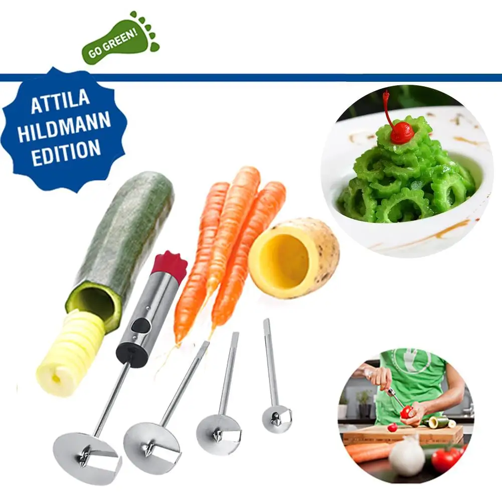 4pcs Replaceable Head Vegetable Spiral Cutter Vege Drill Spiralizer Digging Device Corer Device Corer For Stuffed Vegetables