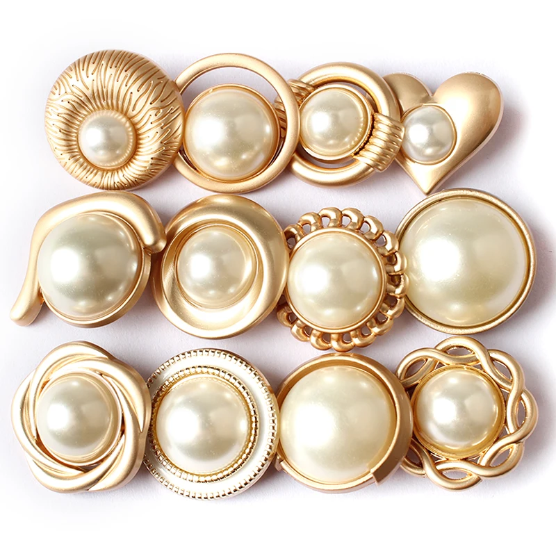 6Pcs/lot 25mm High-grade metal pearl button round windbreaker woolen coat coat jacket top decoration gold button C090