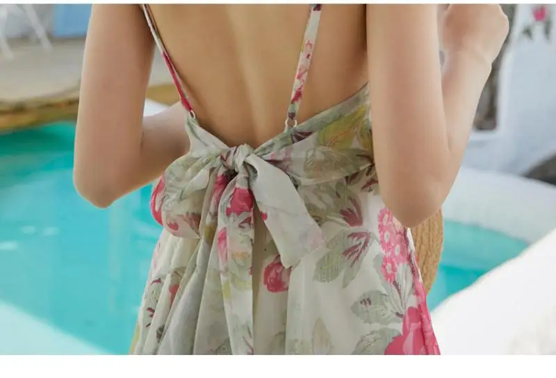 Vestido femenino de gasa con cuello halter para verano, traje elegante floral para mujer