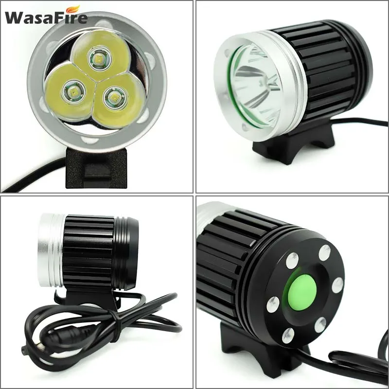 WasaFire 3* T6 LED Bicycle Light 3 Mode 5400lm Bike Front Lights MTB HeadLamp Cycling Headlight and 8.4v 18650 Battery + Charger