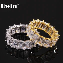 UWIN Hiphop Iced Out Baguettecz Ring Gold/White Gold Color 7mm Square CZ 1 Row Fashion Men Women Party Rings Jewelry