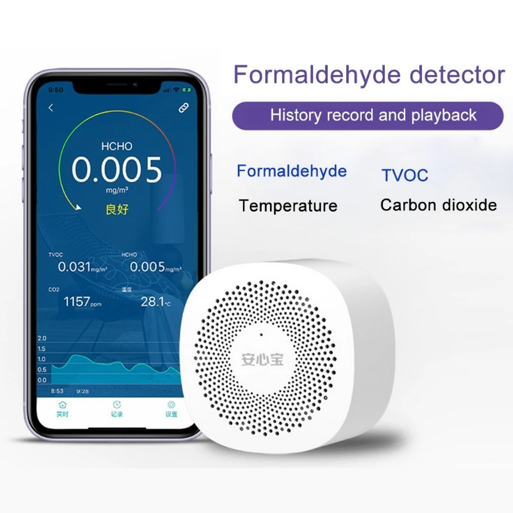 Monitor di qualità dell\'aria rilevatore di CO2 digitale telefono APP Monitor formaldeide anidride carbonica analizzatore di aria rilevatore di