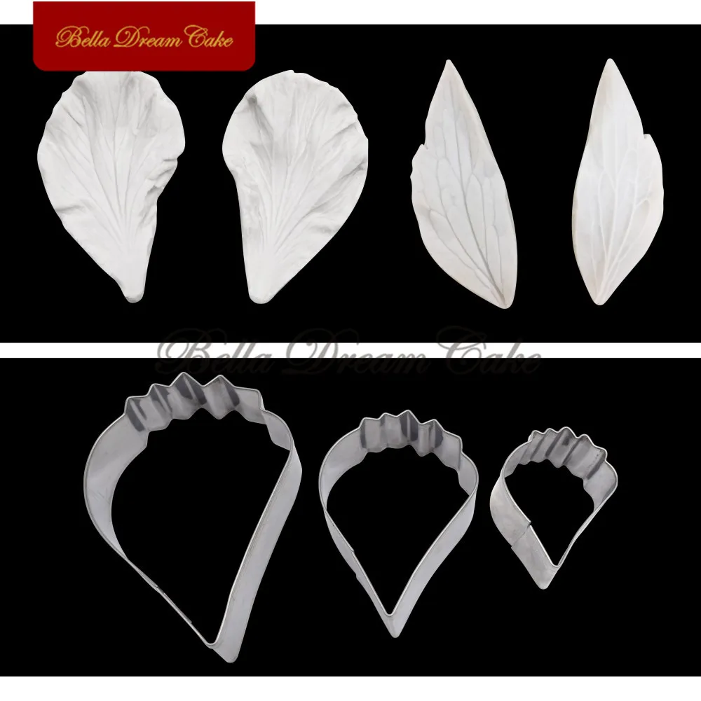 7pcs/set Hibiscus Petal Leaf Veiner Silicone Mold Stainless Steel Cutter Mold Handmade Fondant Flower Mould Cake Decorating Tool