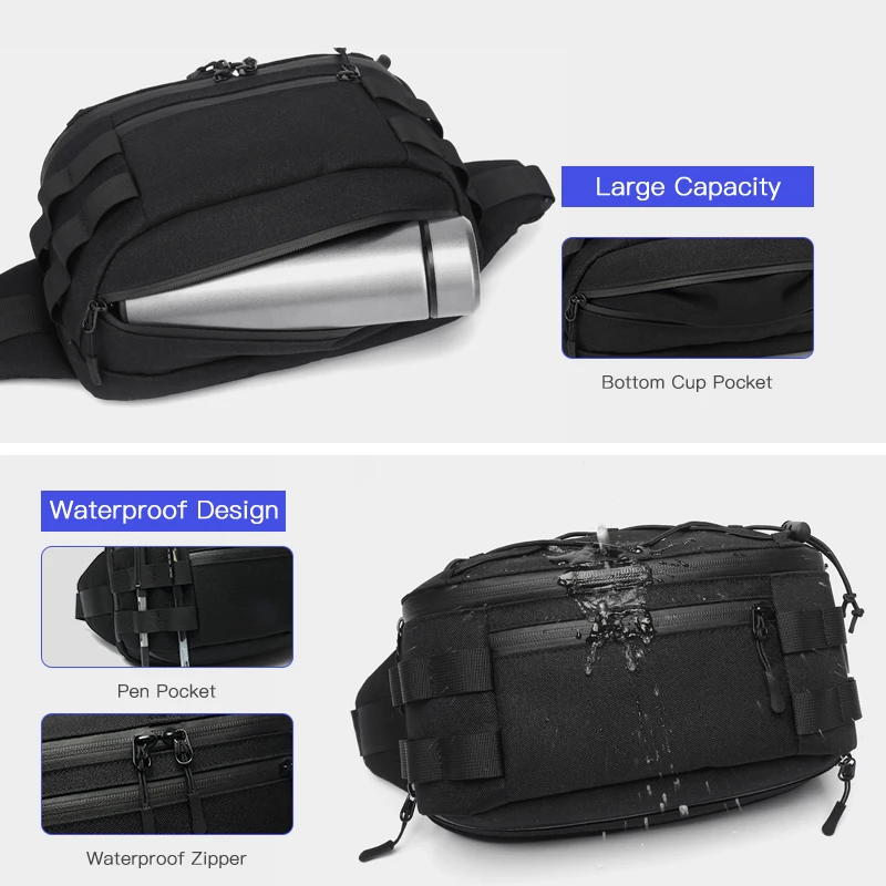 Imagem -04 - Bolsa de Cintura Impermeável Masculina Ozuko Fanny Pack Peito Esportes ao ar Livre Bolsa de Cinto para Adolescente Alta Qualidade Moda