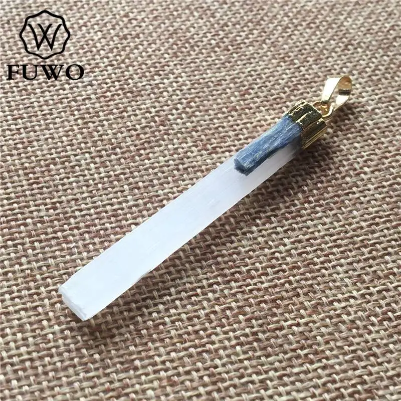 FUWO Wholesale Natural Selenite Pendant,Golden Plated Crystal Accessories For Women Jewelry Making 5Pieces/Lot PD289