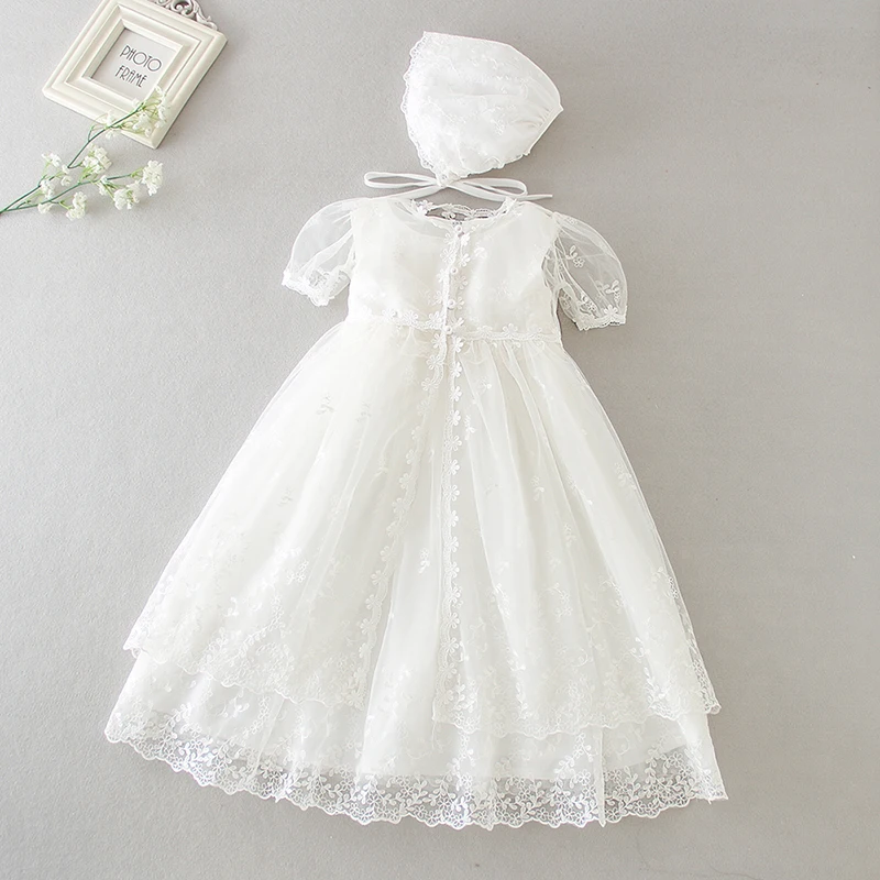 2024 New Summer 0-24M Baby Girl Baptism Dress White Lace Infant Birthday Party Wedding Princess Dress Baby Photography Clothing