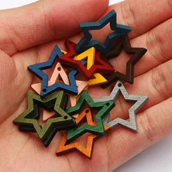 30pcs 24mm Wood Five-pointed Star Pendants Wooden Slice Charms For Jewelry Making Diy Earrings Necklace Bracelet Accessories