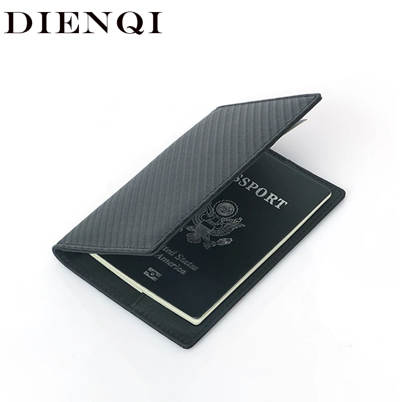 DIENQI New Carbon Fiber Passport Covers Holder Wallet for Men RFID Thin Small Card Wallet Multi-Function Travel Accessories 2020