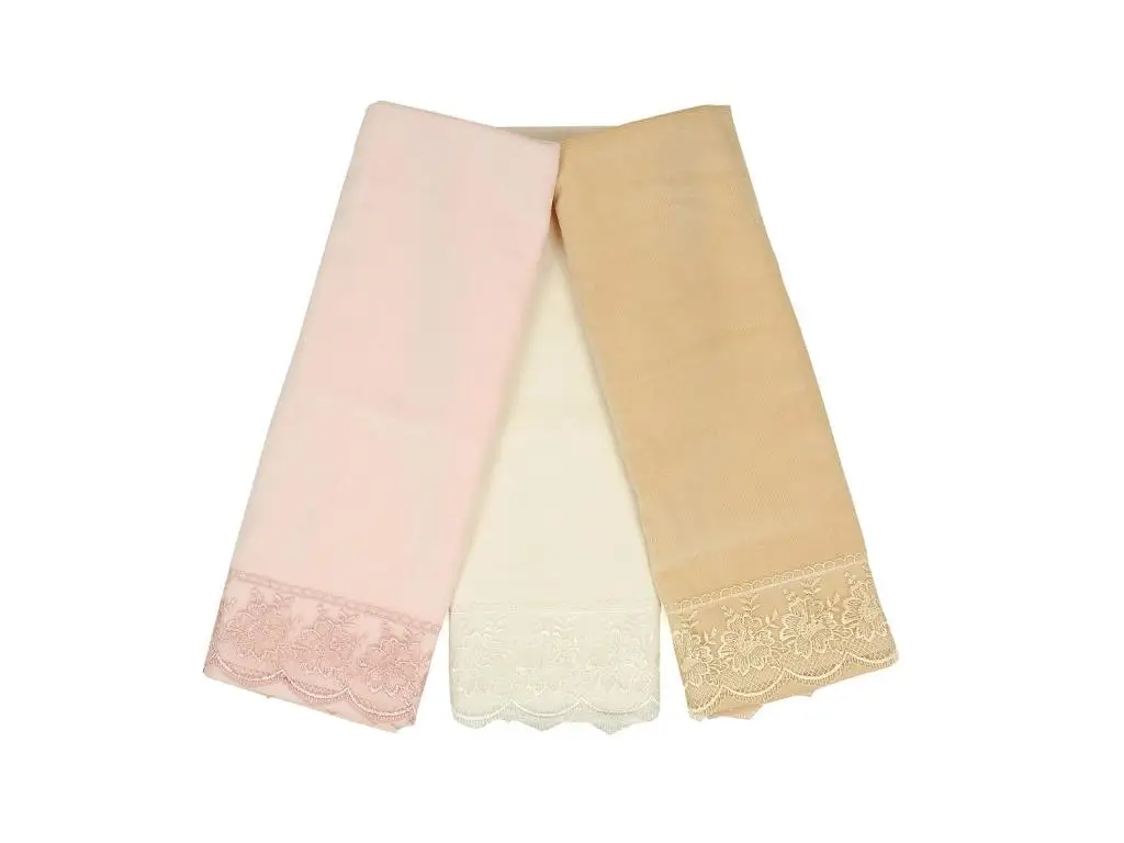 Lalemzar french lace towel 3'lü set special design Needle embroidered 3 pcs towel