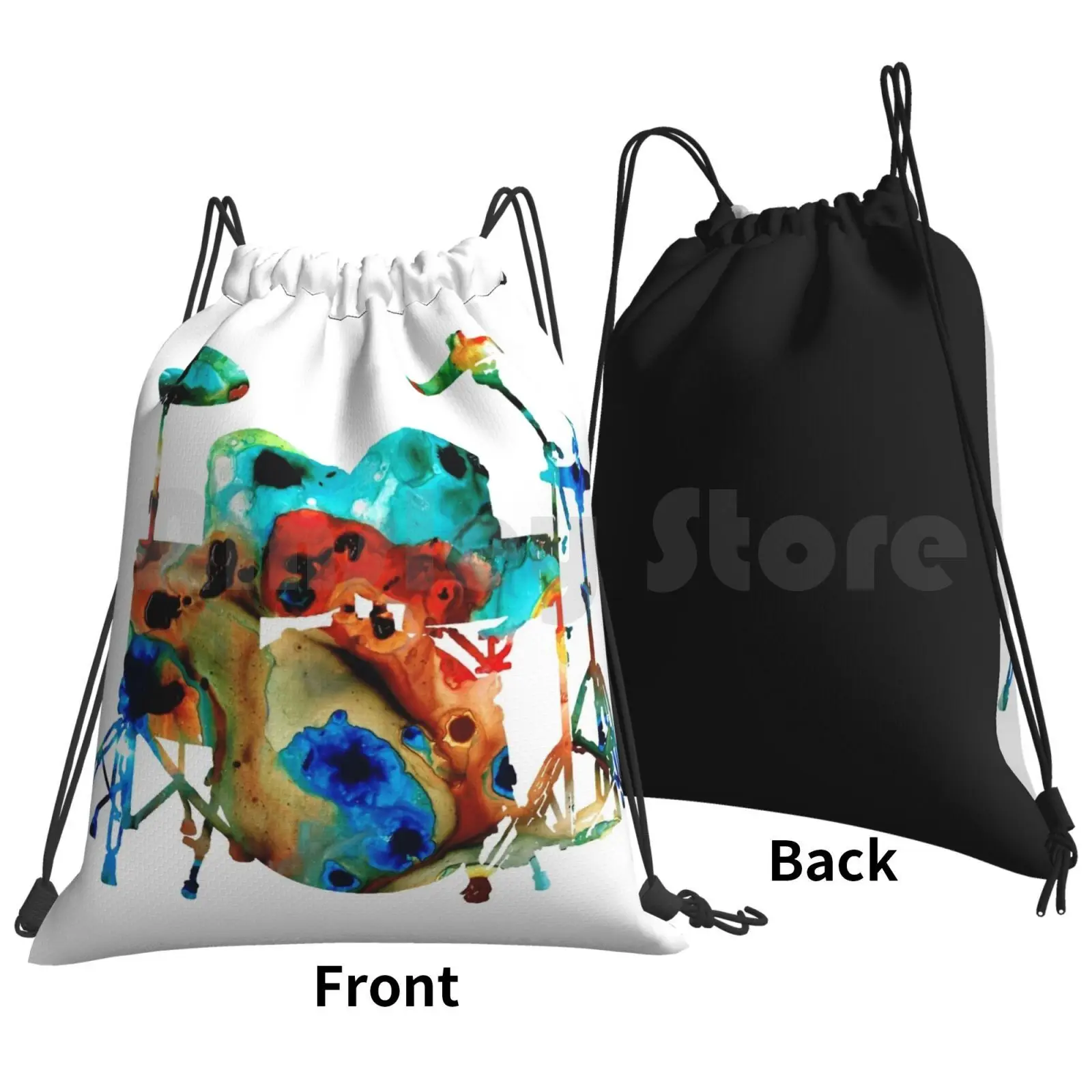 The Drums-Music Art By Sharon Cummings Backpack Drawstring Bags Gym Bag Waterproof Drum Drums The Drums Drummer Music