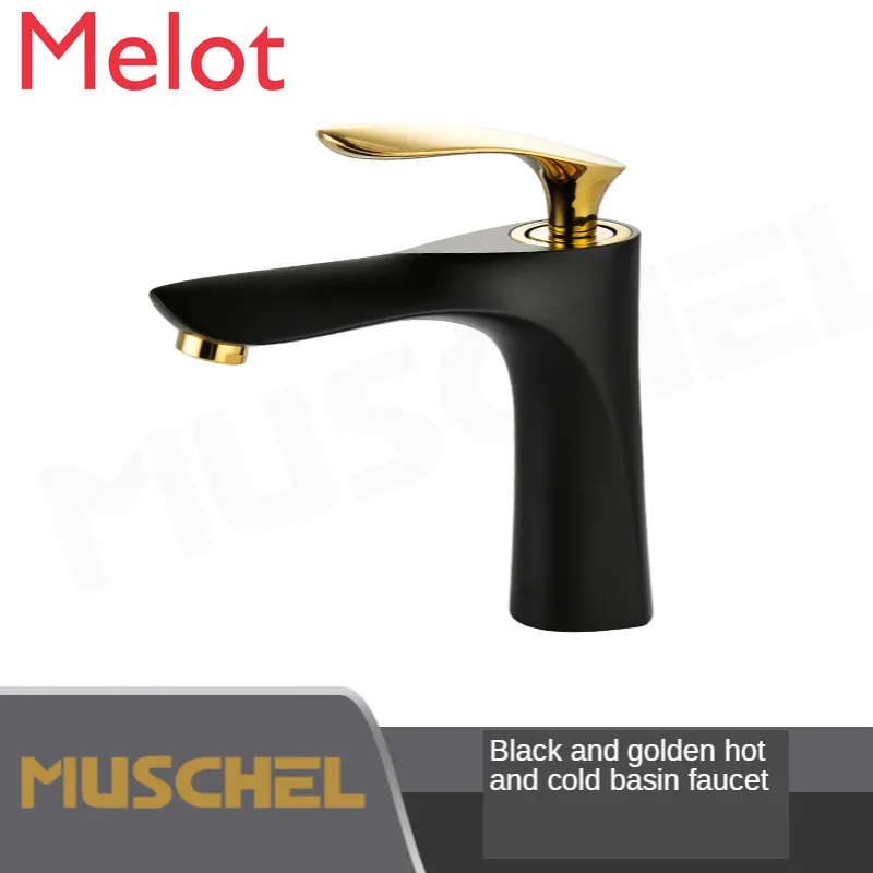 Copper Wash Basin Faucet Hot and Cold Basin Golden Household Wash Basin Simple Black Undercounter Basin Affordable Luxury Faucet