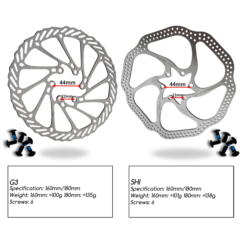 MTB Road Disc Brake/Cyclocross Bike Brake Disc 44mm 6-Bolt,Centerline 140mm 160mm 180mm 203mm Bicycle Brake Rotor Bicycle Parts