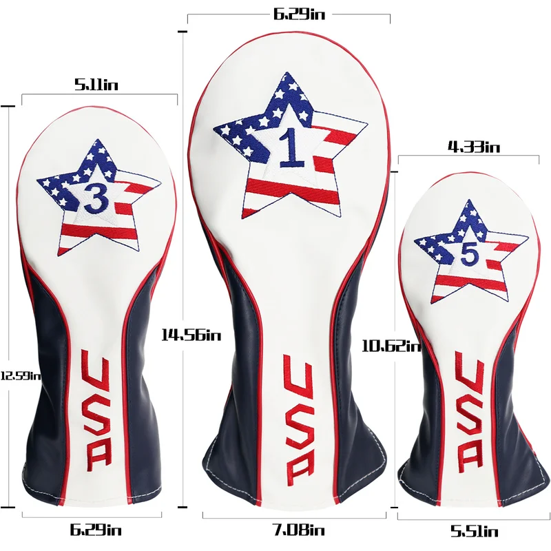 3 Pcs/Set Synthetic Leather Golf Club Head Covers Woods No.1 3 5 Driver Fairway Rescue Club Cover Drop Shpping