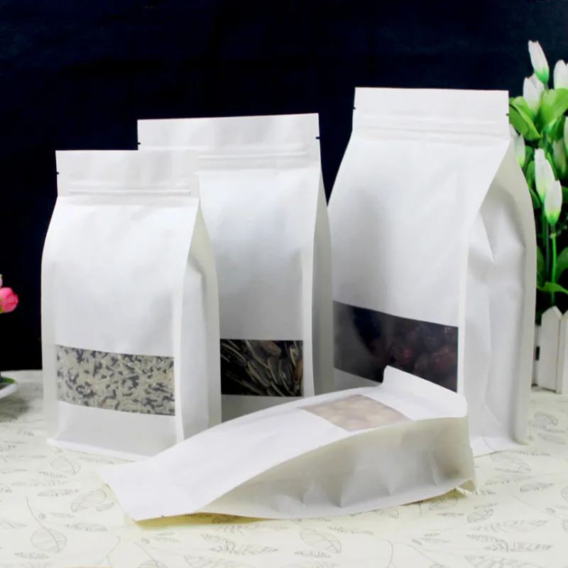 

50pcs/lot 3D White Paper Window Ziplock Bag Biscuit Candy Packaging Bag Party Wedding Paper Pouch Coffee Beans Selling Bags