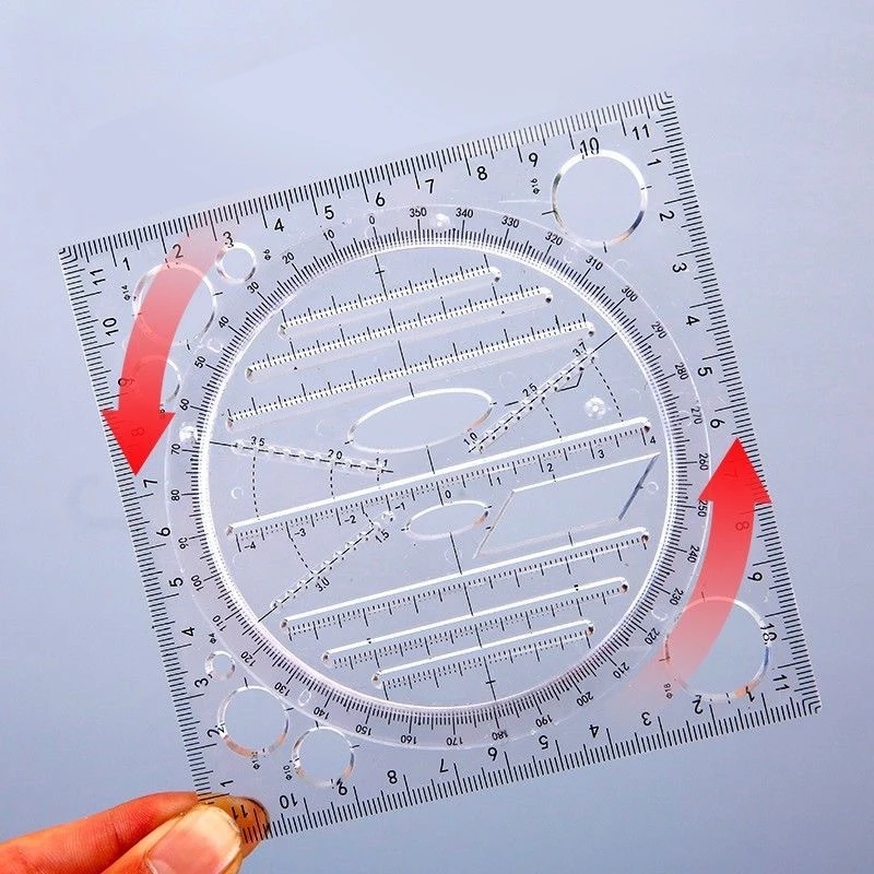 Multifunction Rotatable Drawing Template Art Design Construction Architect Stereo Geometry Circle Drafting Measuring Scale Ruler