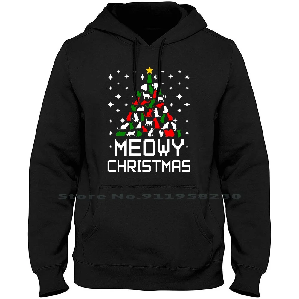 Meowy Christmas Cat Tree Ugly Hoodie Sweater Big Size Cotton Crazy Cat Lady Cat Lady Sleigh Merry Eater Ugly Tree Meow St Me