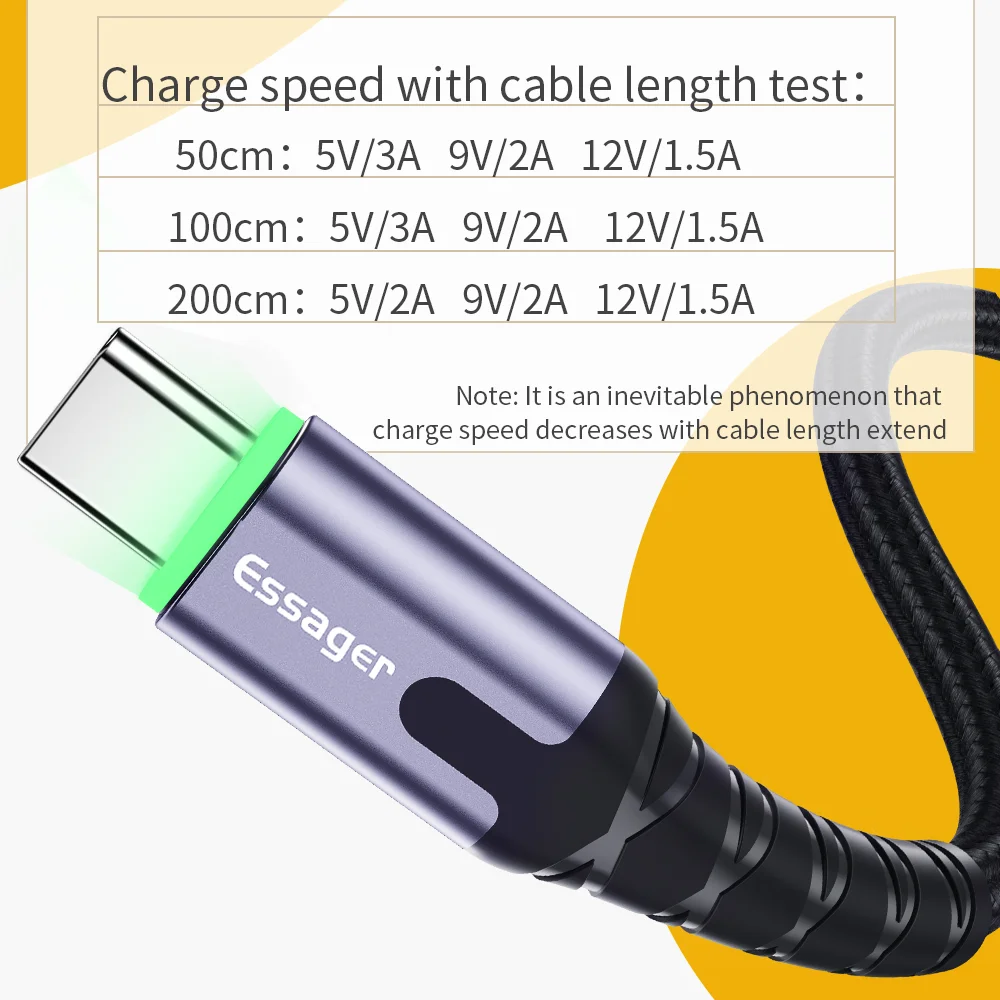Essager USB Type C Cable 3m Fast Charge USBC Type-C Cable For Samsung S20 Plus Xiaomi mi Wire Cord Mobile Phone USB-C Charger