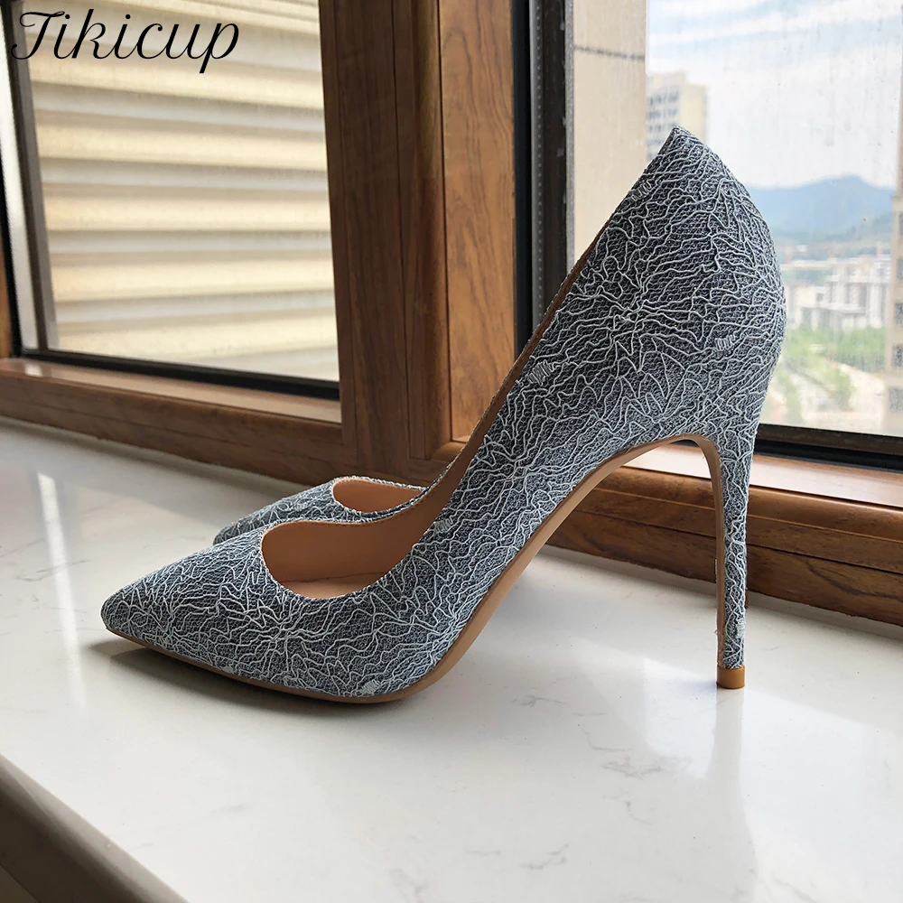 

Tikicup Gray Pattern Women Pointy Toe 8cm 10cm 12cm High Heel Wedding Bridemaids Shoes Gorgeous Stiletto Pumps Big Size 43 44 45