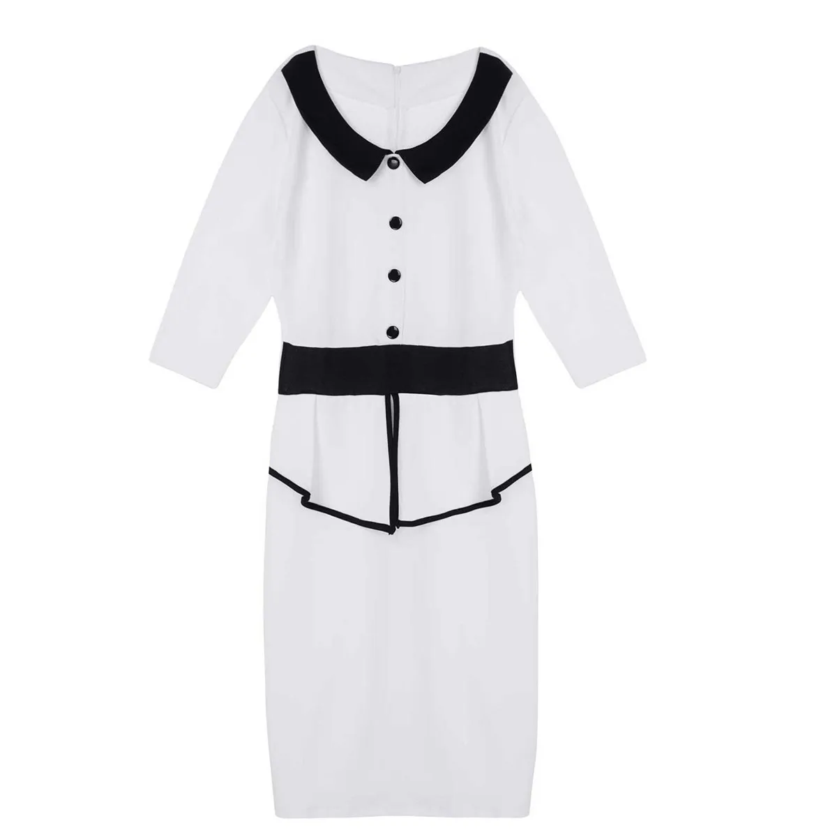 Women's Elegant Bodycon Dresses Knee Length Lapel Collar Office Ladies Pencil Dress Slim Fit Patchwork Peplum Femme Party Dress