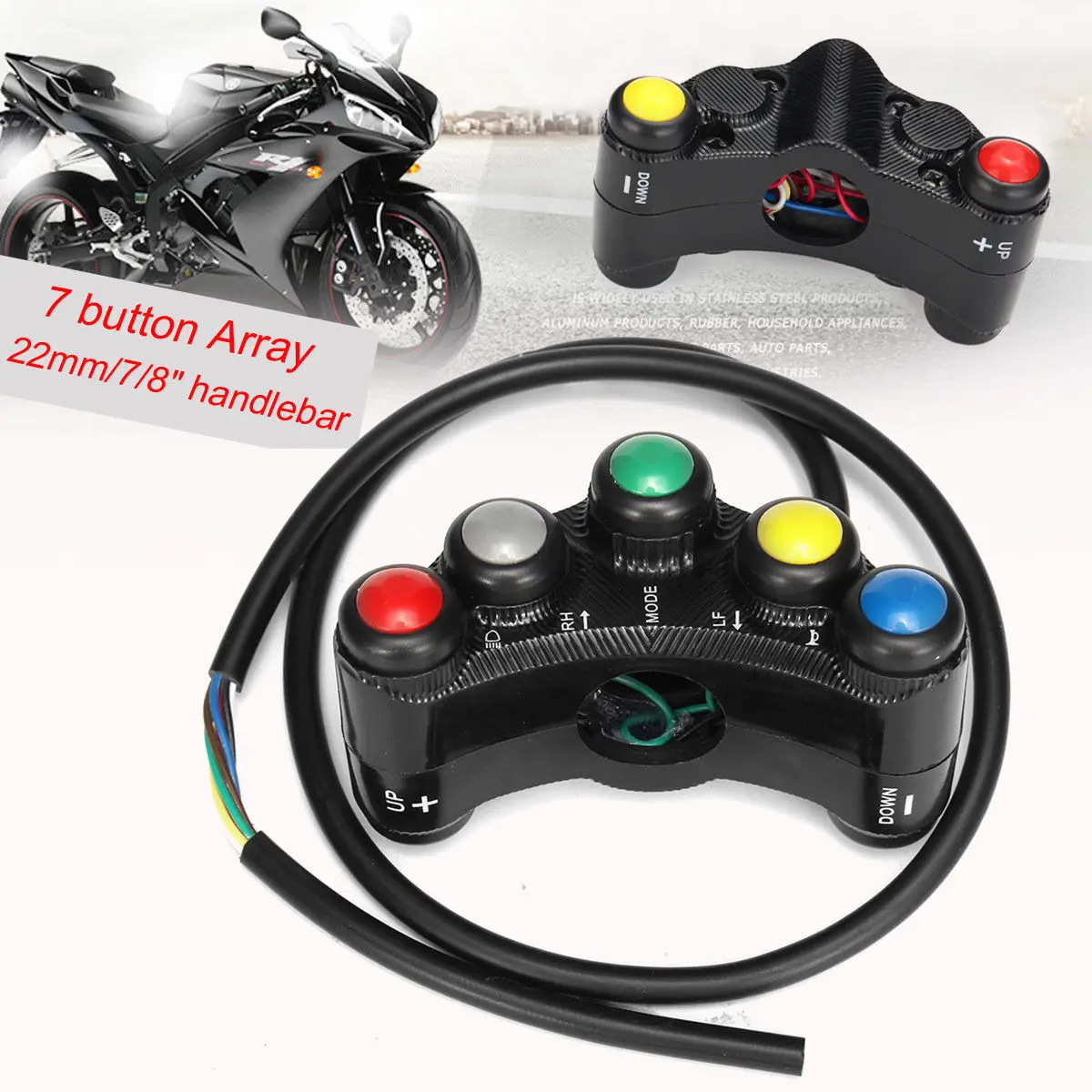 

7/8" 22mm Universal Motorcycle Switch Electric Bicycle ATV Headlight Fog Lamp Horn Turn Signal Handlebar Switches 7 Button Array