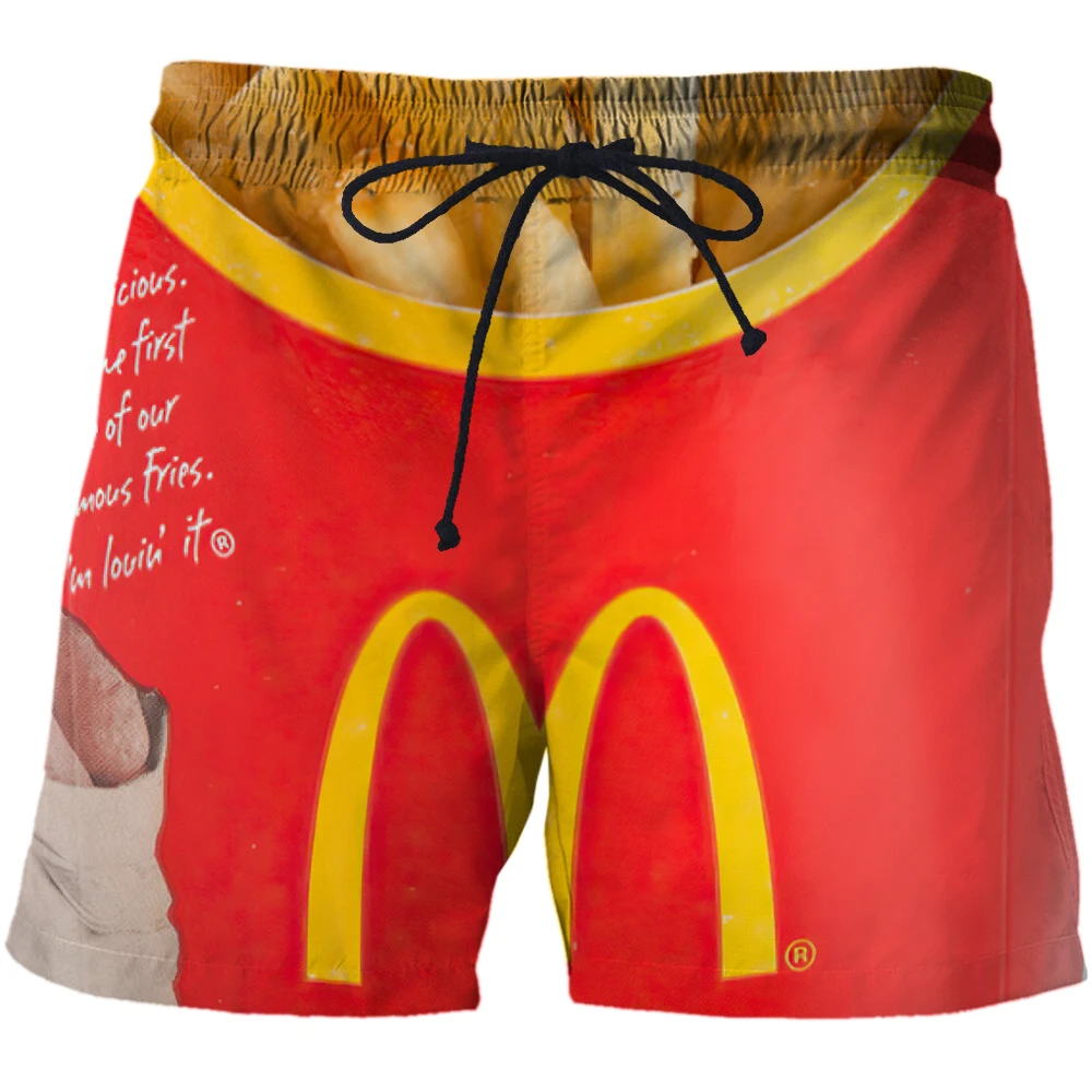 3D French fries hamburger Anime  Shorts Swimming Trunks Summer New Quick Dry Beach Swimming Shorts Men Hip Hop Short Pants Beach