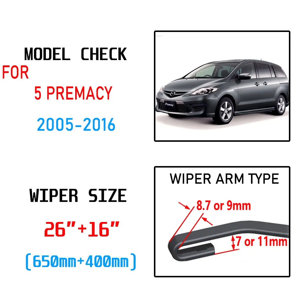 For Mazda 5 Premacy 2005 2006 2007 2008 2009 2010 2011 2012 2013 2014 2015 2016 MPV Accessories Car Windscreen Wiper Blades