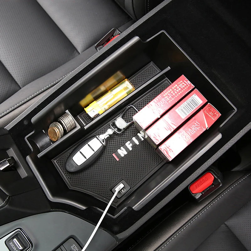 LHD!! For Infiniti QX50 2018-2023 Interior Black Glove Central Armrest Box Organizer Storage Car Accessories