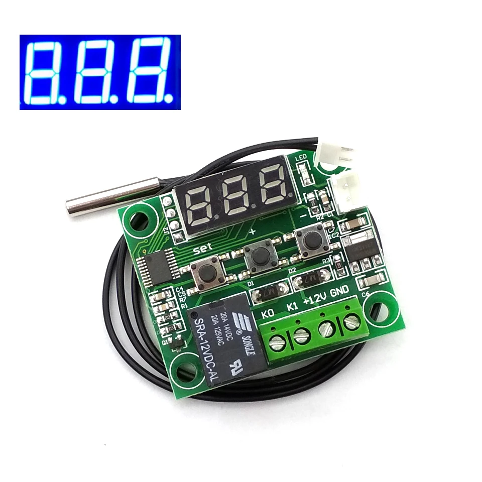 XH-W1209ดิจิตอลจอแสดงผลอุณหภูมิเทอร์โมสวิทช์ควบคุม Mini อุณหภูมิควบคุมอะคริลิคใส DC 12V