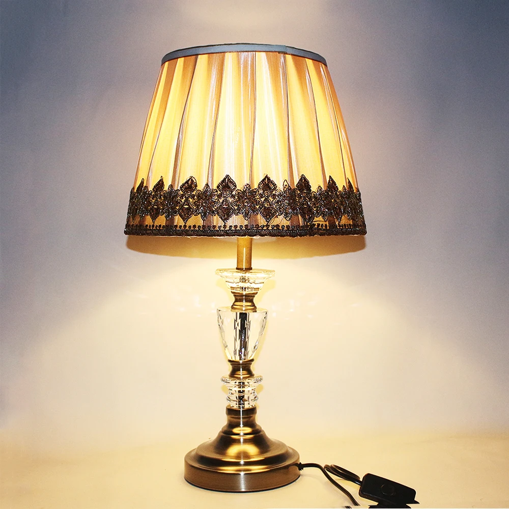 

Modern classical fabric crystal desk lights vintage E27 LED 220V creative Table Lamp for Reading bedside home living room office