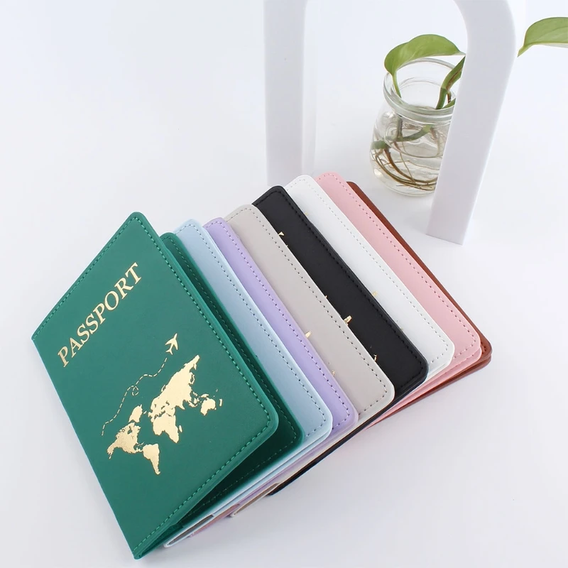 Simple Fashion Passport Holder World Map Thin Slim Personalized Travel Wallet Gift PU Leather Card Case Cover Unisex