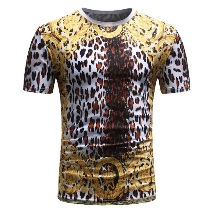 

Quality Free shipping High Leopard shirts new men Cotton O-neck Fashion tshirt Mens Casual Tops Short Sleeve T-shirt M-3XL