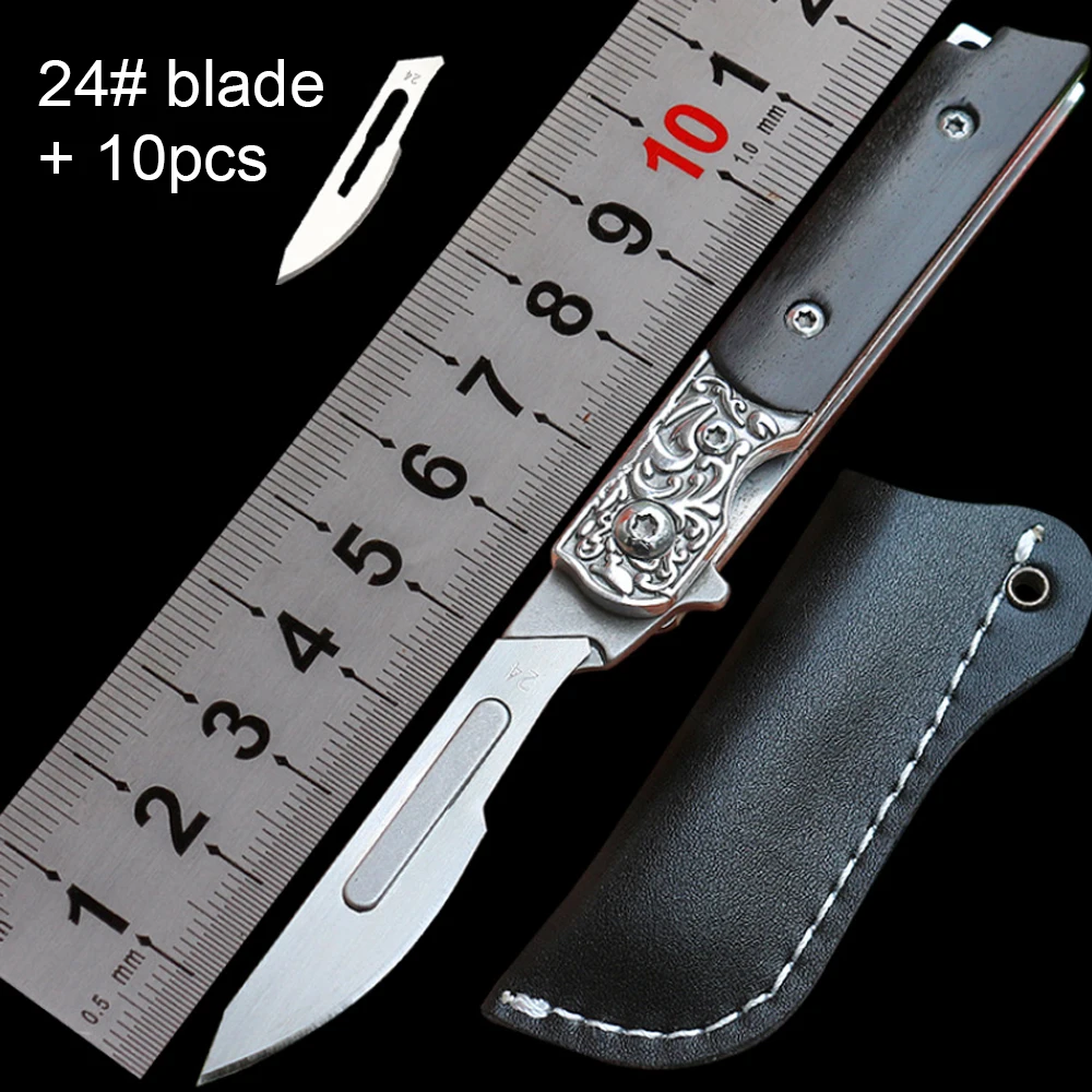 

CNC Carving Folding Knife Stainless Steel + Ebony Handle Outdoor Tactical Survival Hunting Camp EDC Portable Self-defense Knives