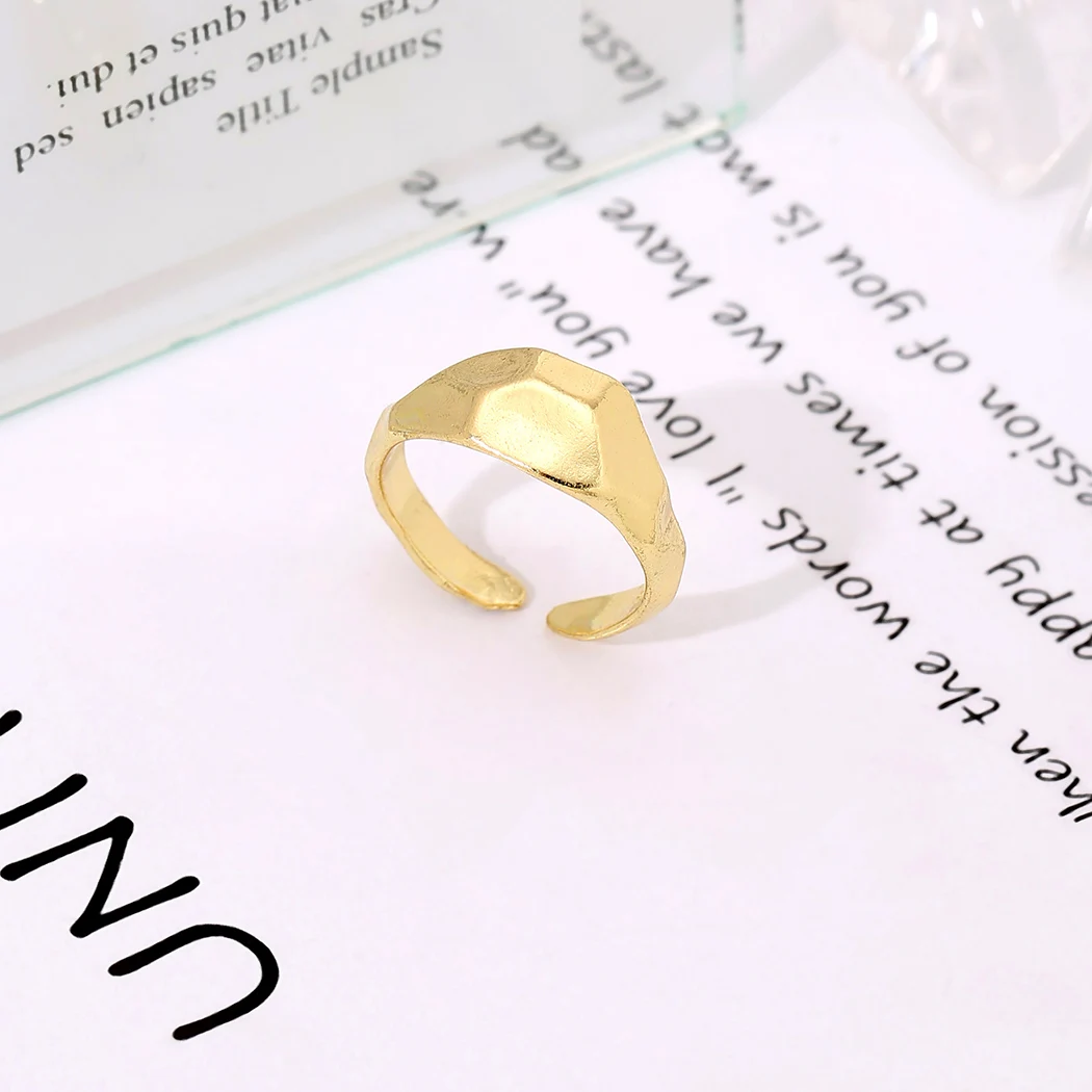 Trendy Gold Color Polyhedron Glossy Concave Open Rings For Women Girls Lover Couple Rings Friendship Wedding Rings 2021 Jewelry