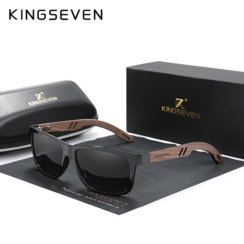 KINGSEVEN 100% Gepolariseerde Vintage Mannen Houten Zonnebril Hout UV400 Bescherming Mode Vierkante zonnebril Vrouwen Gafas De sol