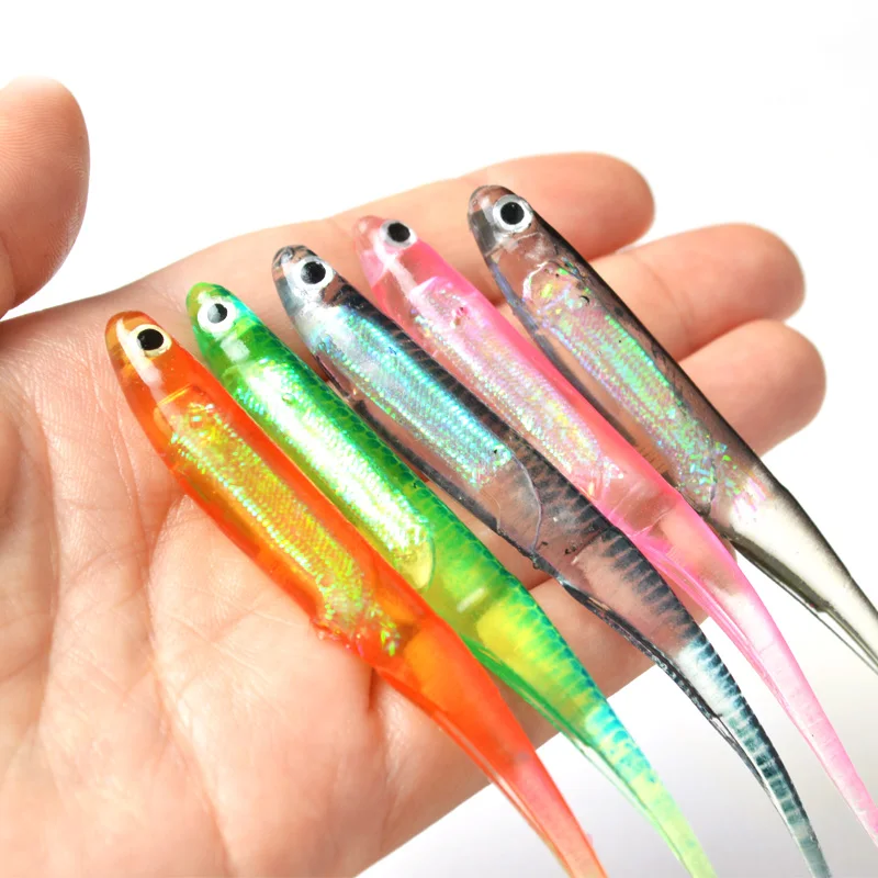 TOMA 10Pcs/Pack Artificial Soft Fishing Lures Baits T Tail 3D Eyes Groove Vivid Fish Baits Accessories Bass Fishing bait