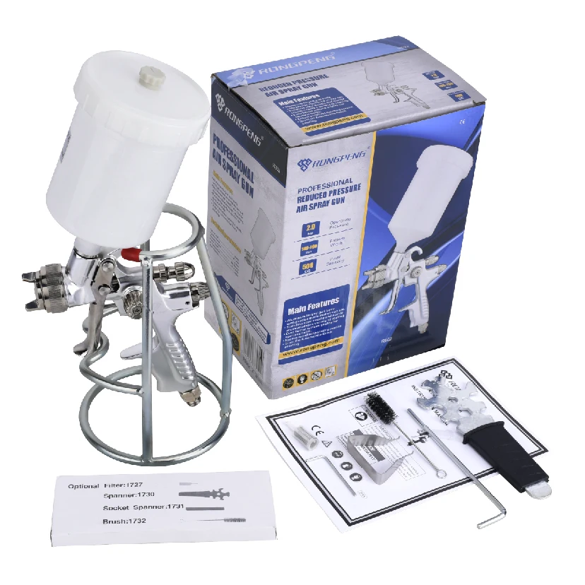 HVLP Spray Gun RONGPENG Professional 1.3mm Nozzle Silver Pneumatic Tool Automonile finish paint Airbrush For Painting Car