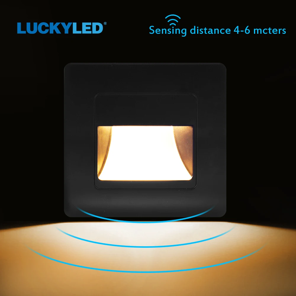 LUCKYLED Recessed Led Wall Lamp PIR Motion Sensor Stair Case Light AC85-265V Step Lamp Corridor Lighting Indoor Wall Lighting