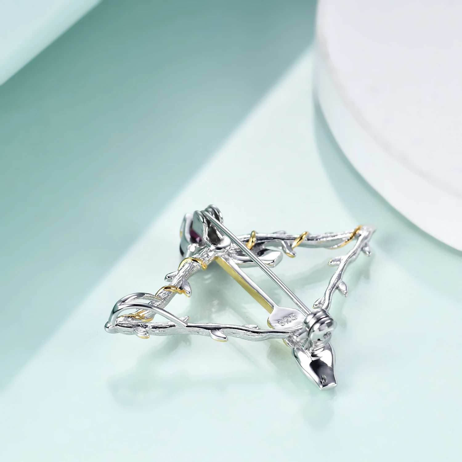 GEM'S BEAUTY 925 Sterling Silver Cupid's Arrow Brooch 18k Gold Filled Natural Rhodolite Garnet Gemstone Brooches For Women